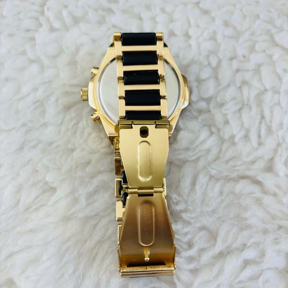 Ed Hardy Gold/Black belt Men's Chronograph Green Dial Black bezel Watch in box